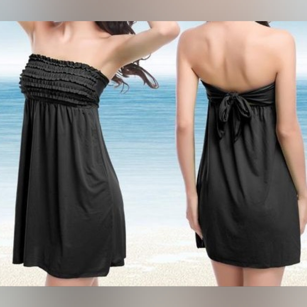 Victoria's Secret Black Ruffle Top Strapless Dress